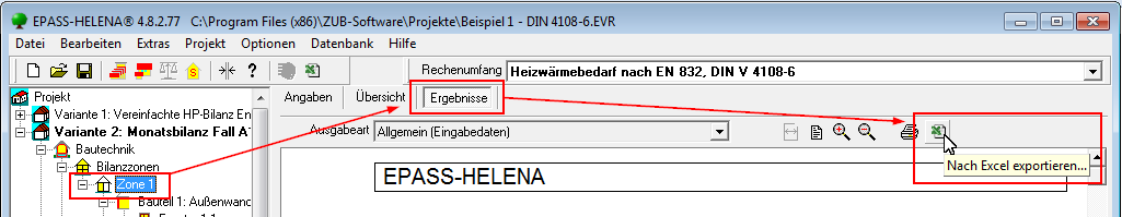 Daten der Bautechnik aus EPH-Projekt exportieren