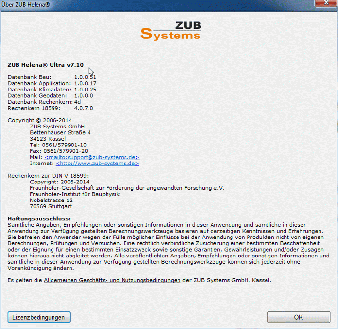 Versionsnummer im Menü Hilfe -> Über ZUB Helena
