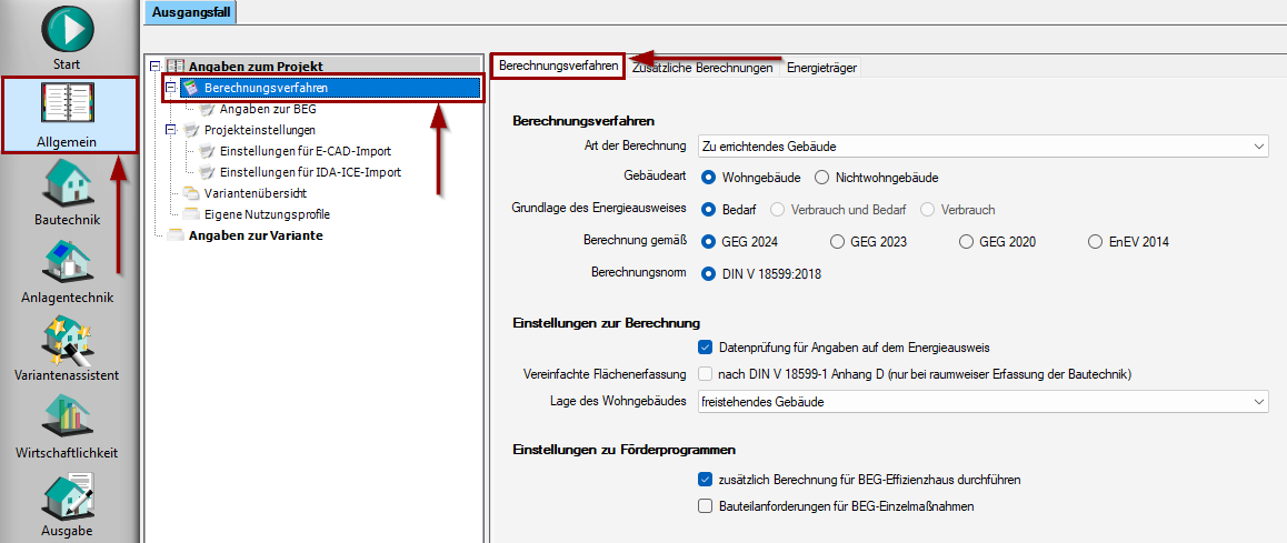 Registerkarte Berechnungsverfahren