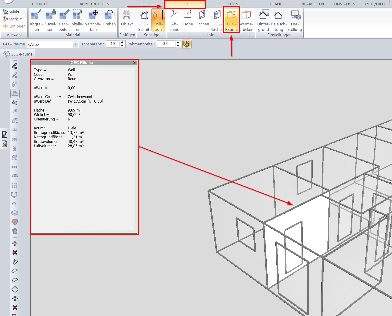 ZUB E-CAD, Programmabschnitt 3D-Modus, Anzeige des Innenbauteils in ZUB E-CAD nach der Auswahl in ZUB Helena