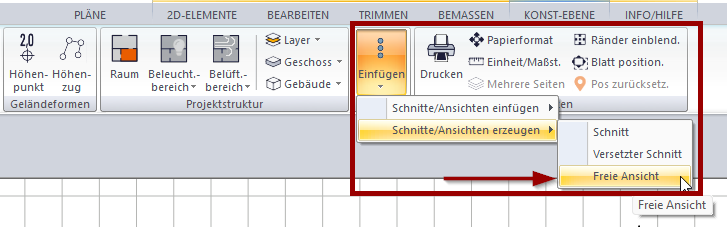 Einfügen einer freien Ansicht