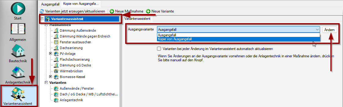 Ausgangsvariante ändern