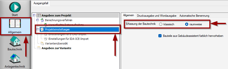 Einstellung raumweise Erfassung