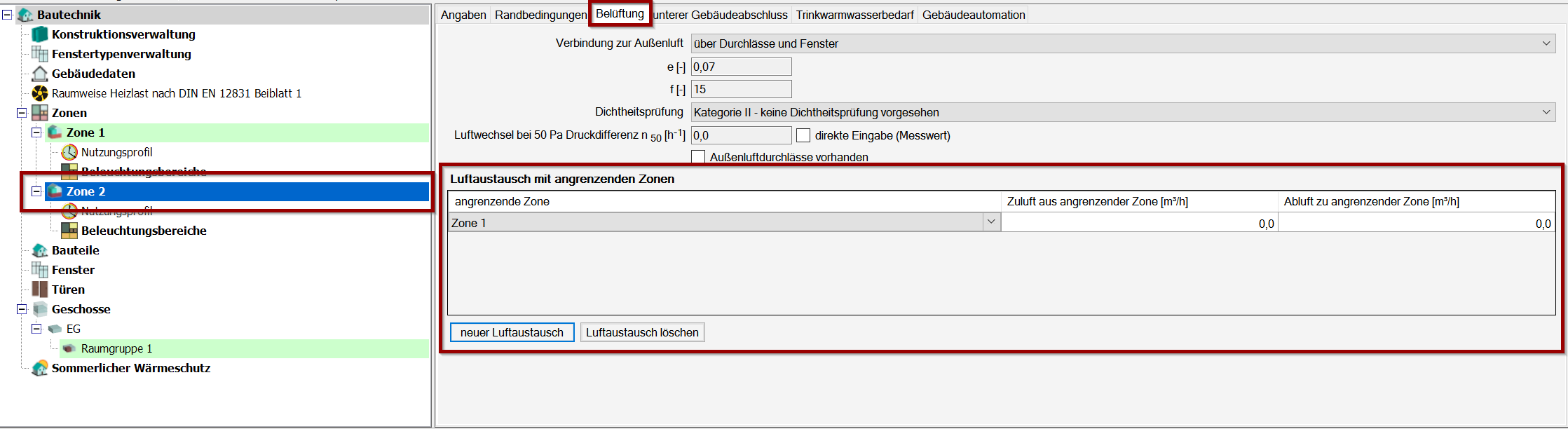 Luftaustausch zwischen Zonen