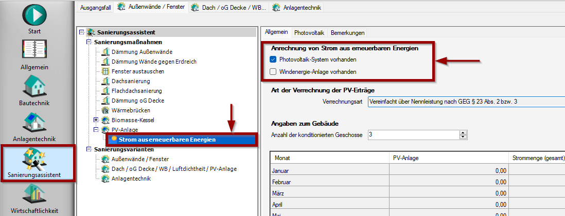 PV-Anlage auswählen