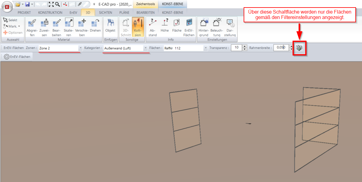 E-CAD: Drahtmodell - Filtereinstellungen